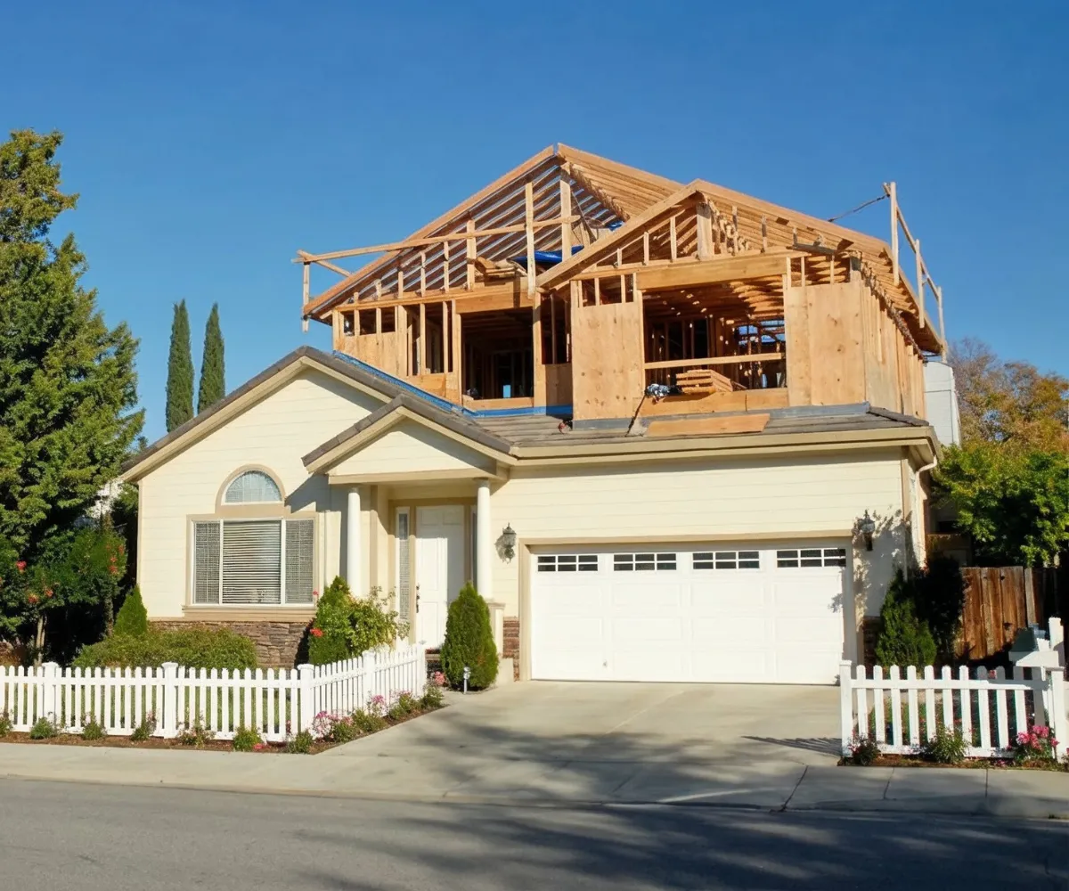 Room addition and home expansion in Los Angeles showing second story framing construction on residential property